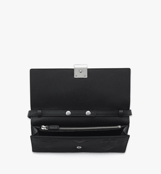 MYLGSTA02BK001-Aren Chain Wallet in Embossed Monogram Leather|BLACK