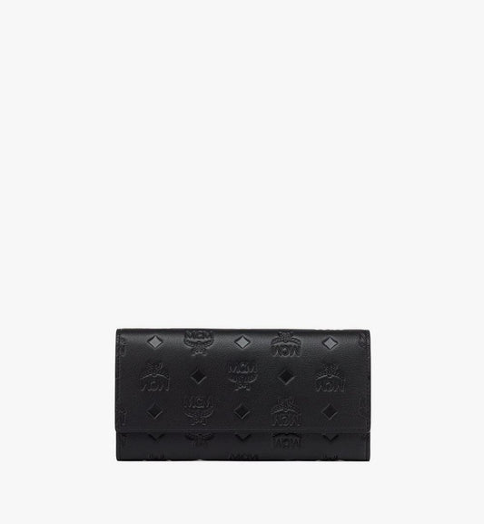 MYLDATA08BK001-Aren Continental Wallet in Embossed Monogram Leather|BLACK