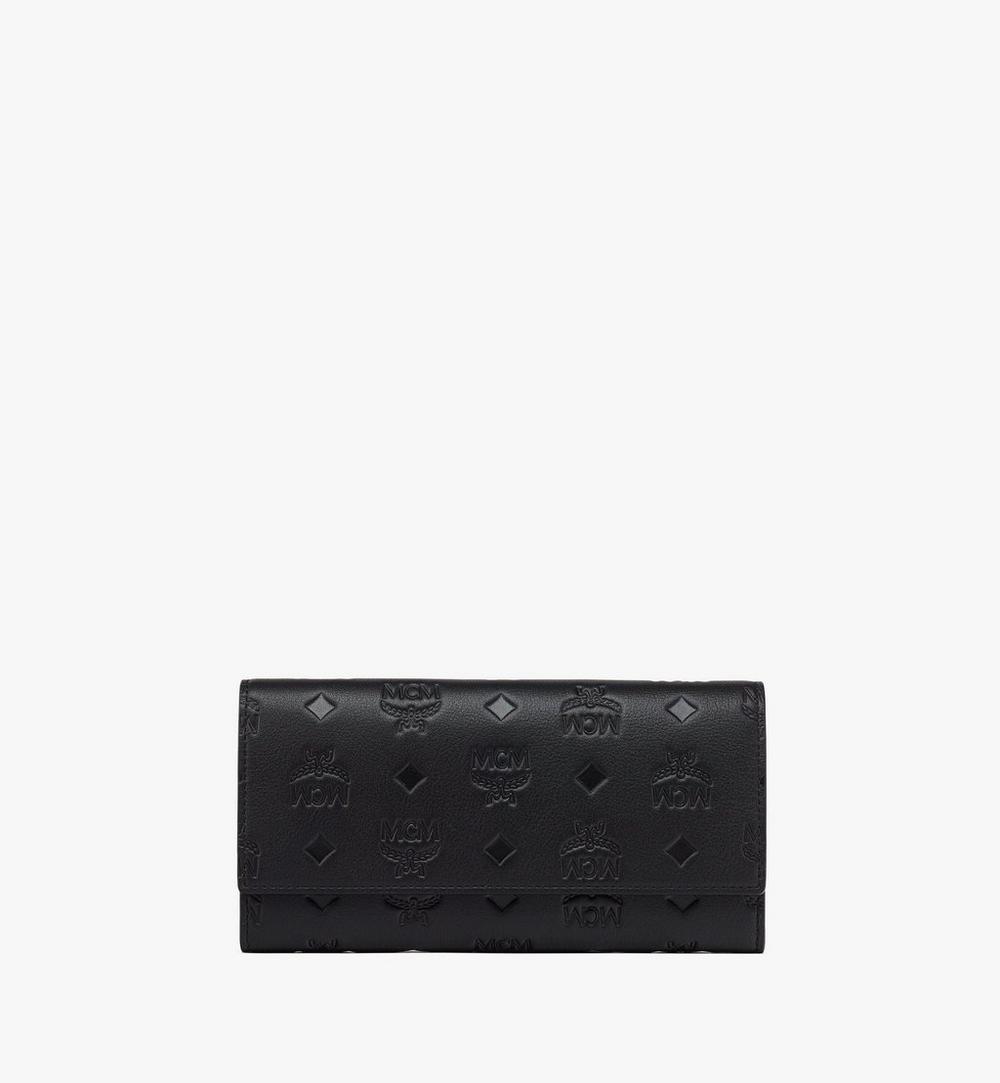 MYLDATA08BK001-Aren Continental Wallet in Embossed Monogram Leather|BLACK