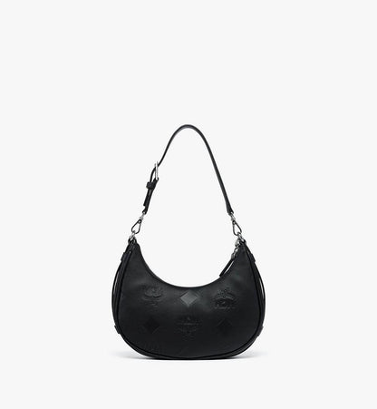MWHGSTA03BK001-Aren Crescent Hobo Bag in Maxi Monogram Leather|BLACK