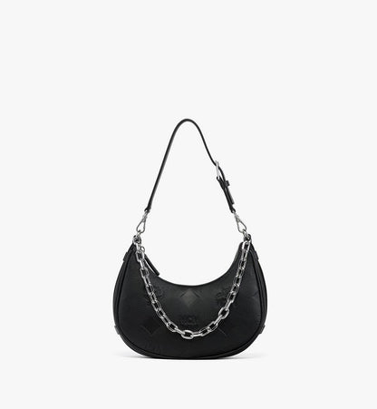 MWHGSTA03BK001-Aren Crescent Hobo Bag in Maxi Monogram Leather|BLACK
