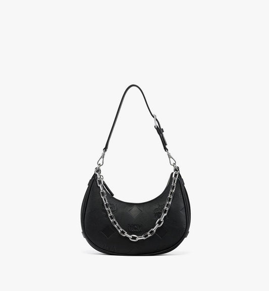MWHGSTA03BK001-Aren Crescent Hobo Bag in Maxi Monogram Leather|BLACK