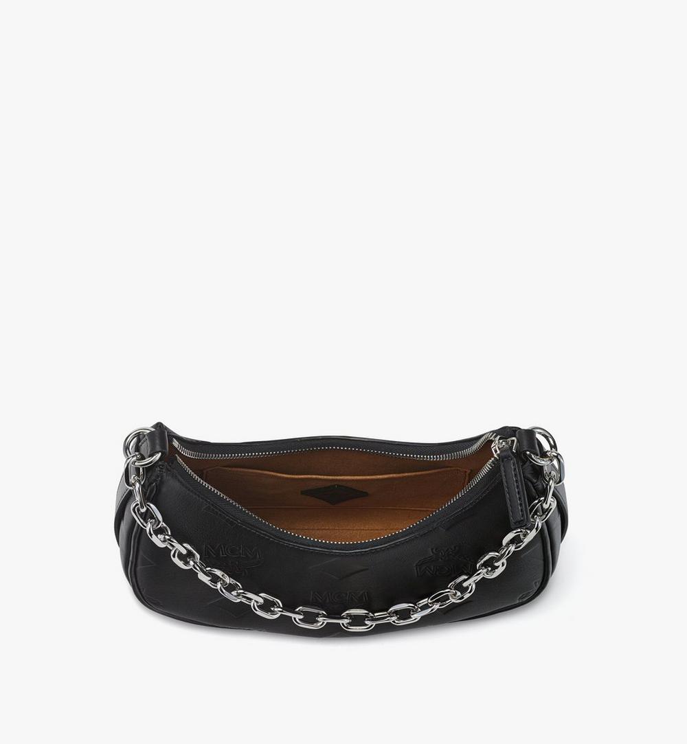 MWHGSTA03BK001-Aren Crescent Hobo Bag in Maxi Monogram Leather|BLACK