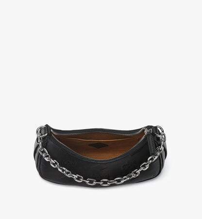 MWHGSTA03BK001-Aren Crescent Hobo Bag in Maxi Monogram Leather|BLACK