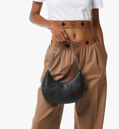 MWHGSTA03BK001-Aren Crescent Hobo Bag in Maxi Monogram Leather|BLACK