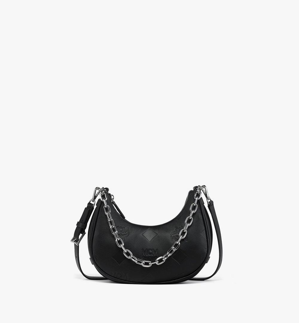 MWHGSTA03BK001-Aren Crescent Hobo Bag in Maxi Monogram Leather|BLACK