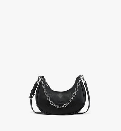 MWHGSTA03BK001-Aren Crescent Hobo Bag in Maxi Monogram Leather|BLACK