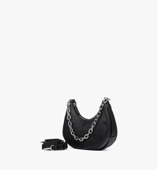 MWHGSTA03BK001-Aren Crescent Hobo Bag in Maxi Monogram Leather|BLACK