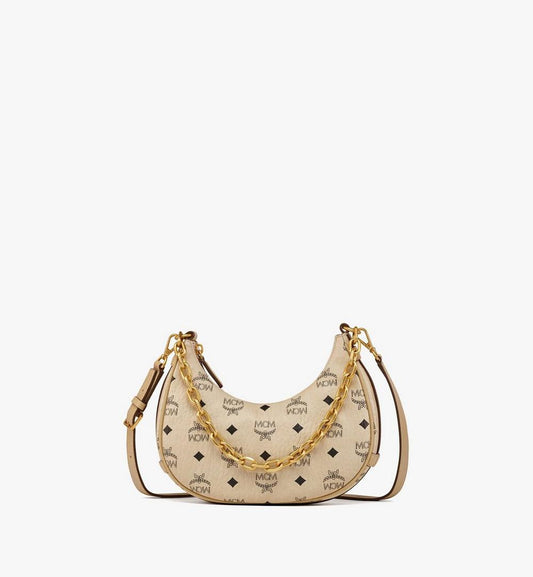 MWHFATA02I8001-Aren Crescent Hobo Bag in Visetos|BEIGE + BLACK