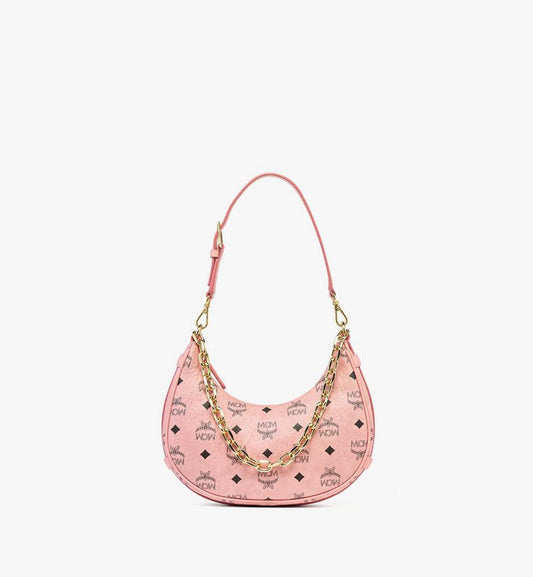 MWHFATA02PZ001-Aren Crescent Hobo Bag in Visetos|SOFT PINK