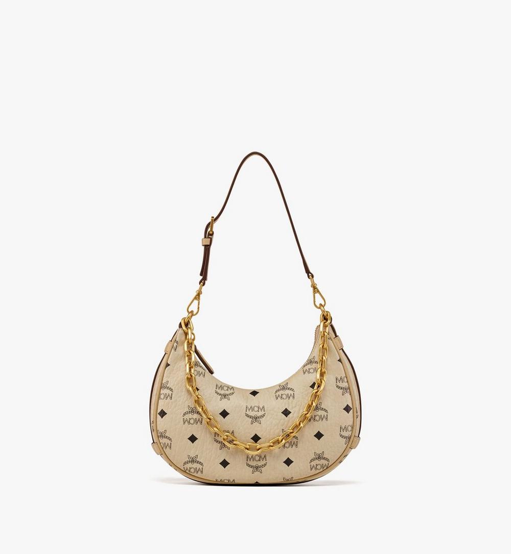MWHFATA02I8001-Aren Crescent Hobo Bag in Visetos|BEIGE + BLACK