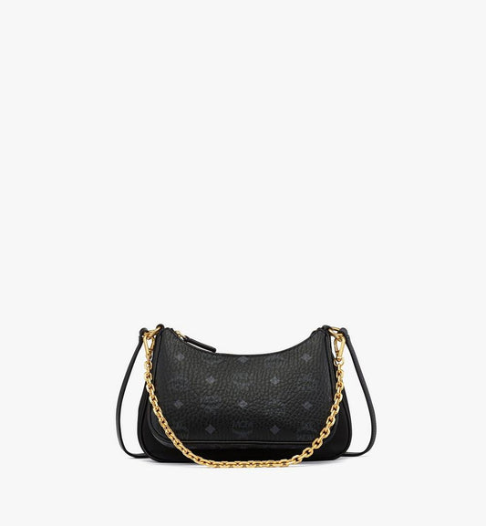 MWHFSTA10BK001-Aren Duo Hobo in Recycled Nylon and Visetos|BLACK