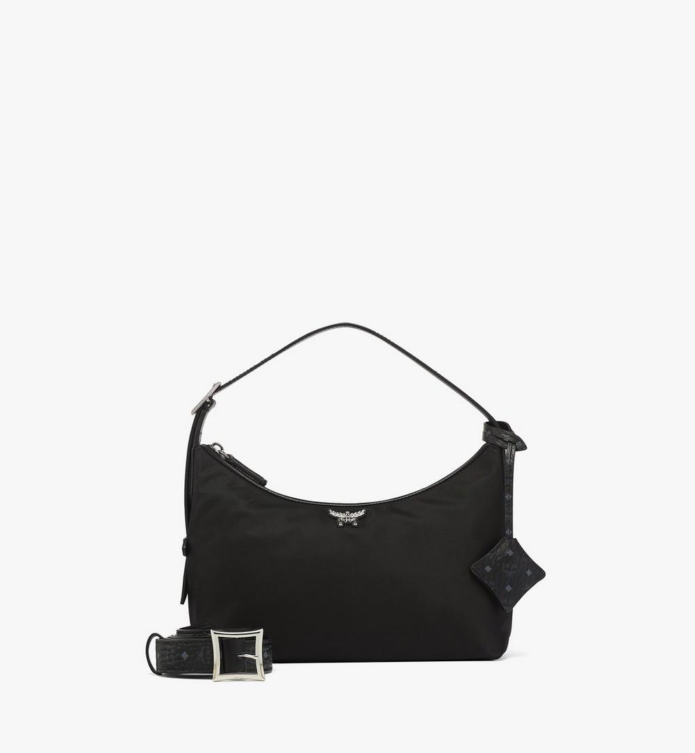 MWHFSTA09BK001-Aren Hobo in Recycled Nylon and Monogram Print Leather|BLACK