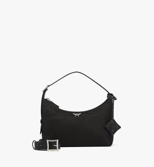 MWHFSTA09BK001-Aren Hobo in Recycled Nylon and Monogram Print Leather|BLACK