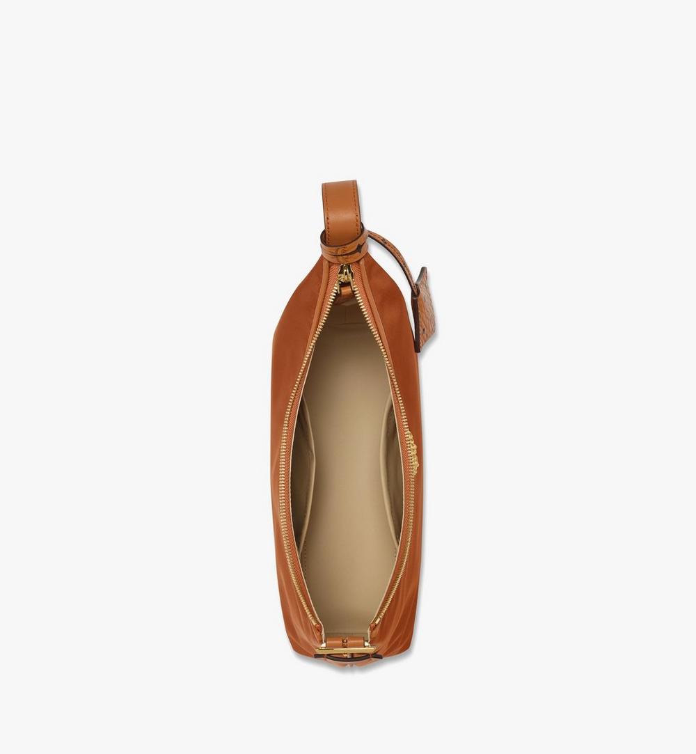 MWHFSTA09CO001-Aren Hobo in Recycled Nylon and Monogram Print Leather|COGNAC