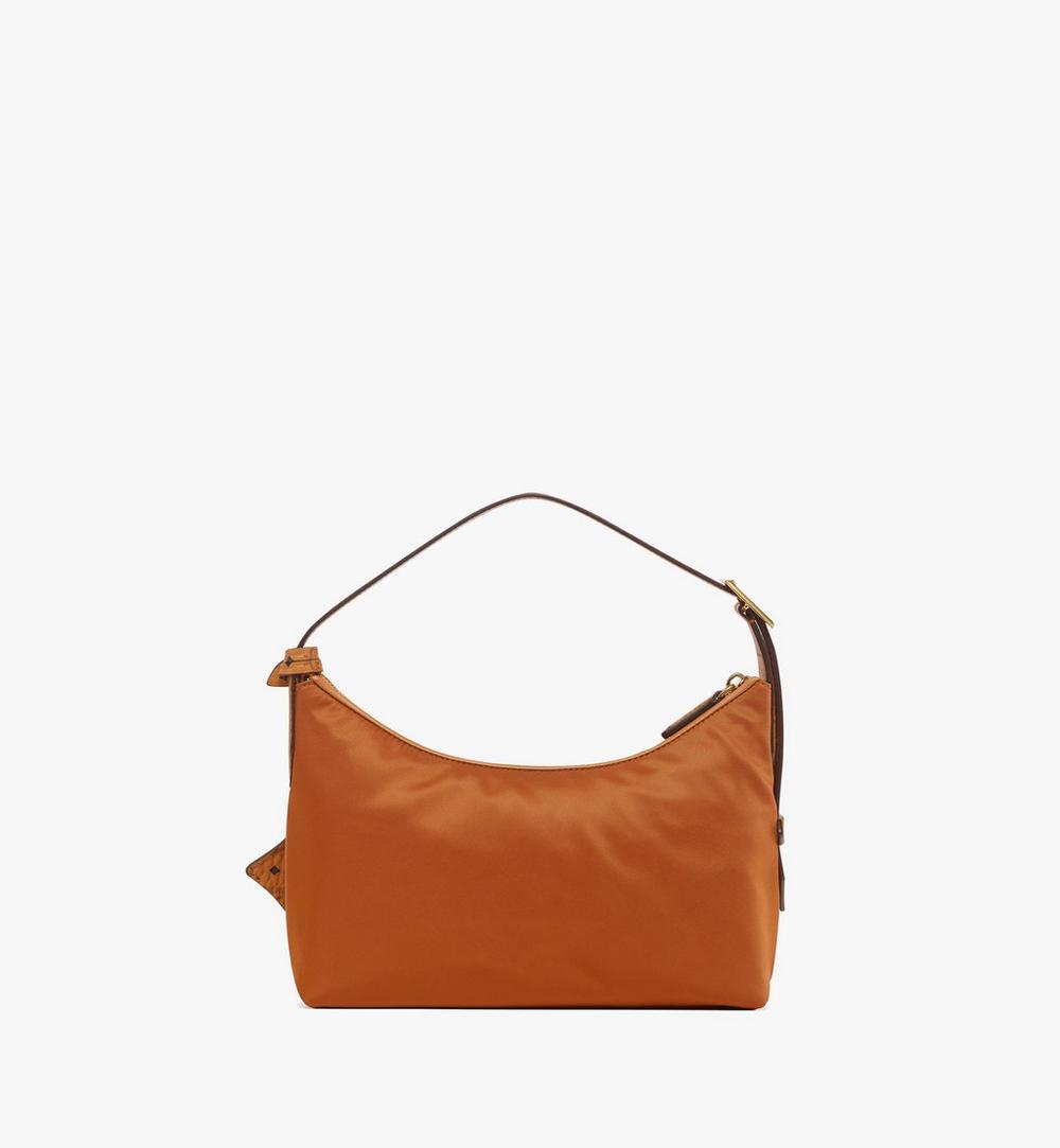 MWHFSTA09CO001-Aren Hobo in Recycled Nylon and Monogram Print Leather|COGNAC