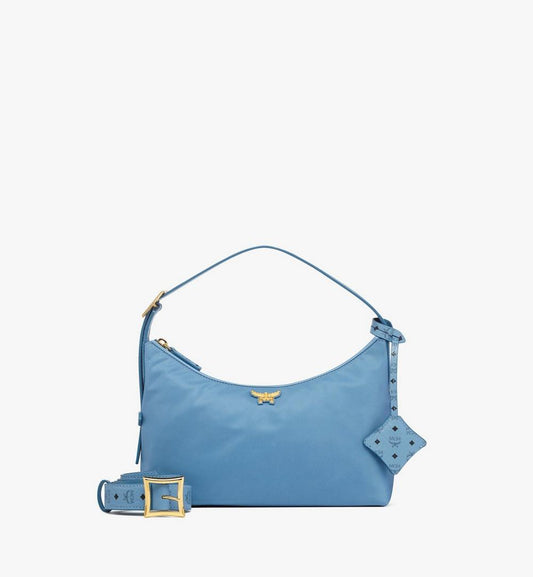 MWHFSTA09E4001-Aren Hobo in Recycled Nylon and Monogram Print Leather|BLUE HEAVEN