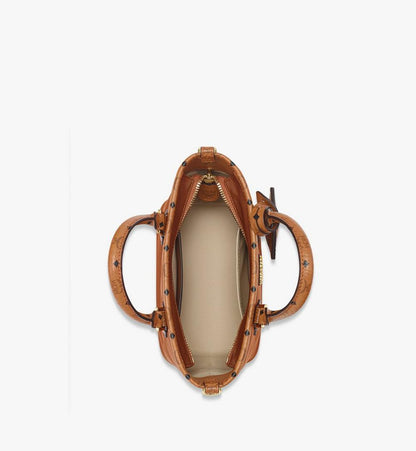 MWPFSTA04CO001-Aren Shopper in Recycled Nylon and Monogram Print Leather|COGNAC
