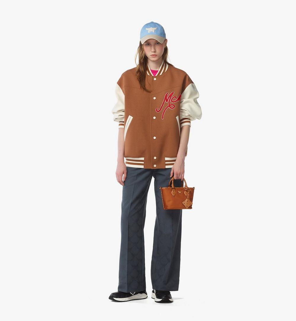 MWPFSTA04CO001-Aren Shopper in Recycled Nylon and Monogram Print Leather|COGNAC
