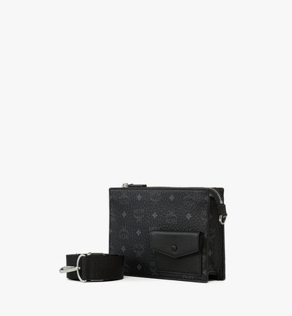 MMRGSTA05BK001-Aren Standing Crossbody Pouch in Visetos|BLACK