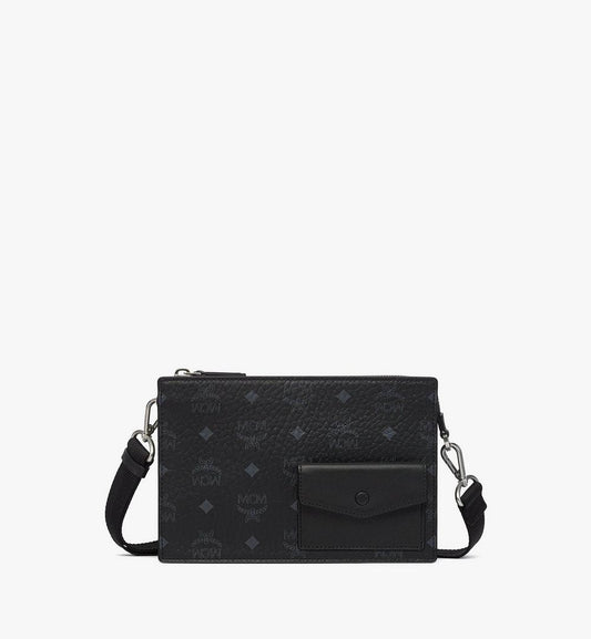 MMRGSTA05BK001-Aren Standing Crossbody Pouch in Visetos|BLACK