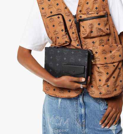 MMRGSTA05BK001-Aren Standing Crossbody Pouch in Visetos|BLACK