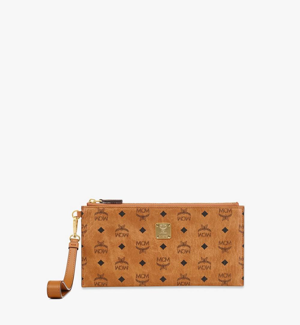 MYAFSTA01CO001-Aren Wristlet Pouch in Visetos|COGNAC