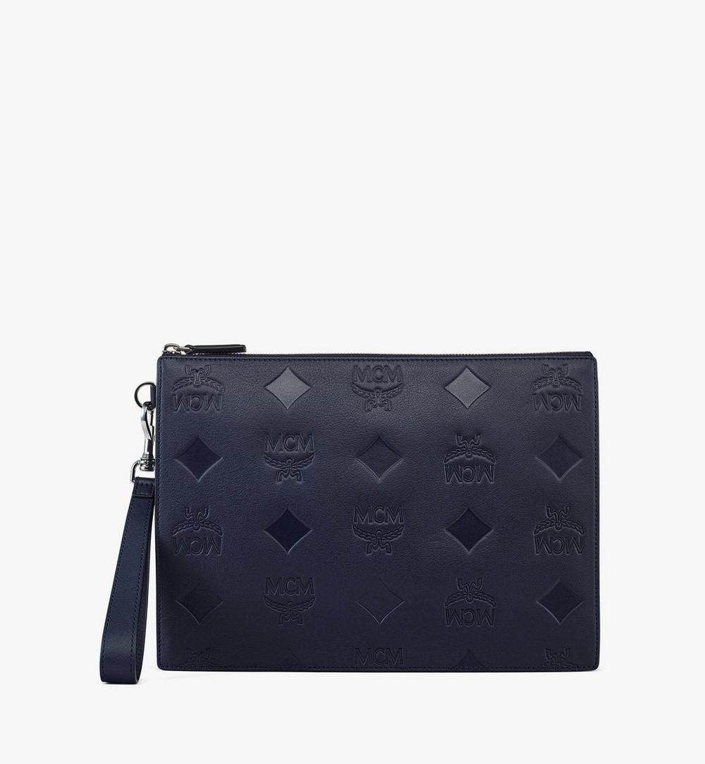 MXZDATA06VC001-Aren Wristlet Zip Pouch in Maxi Monogram Leather|NAVY BLAZER