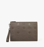 MXZDATA06FF001-Aren Wristlet Zip Pouch in Maxi Monogram Leather|MOREL GREY