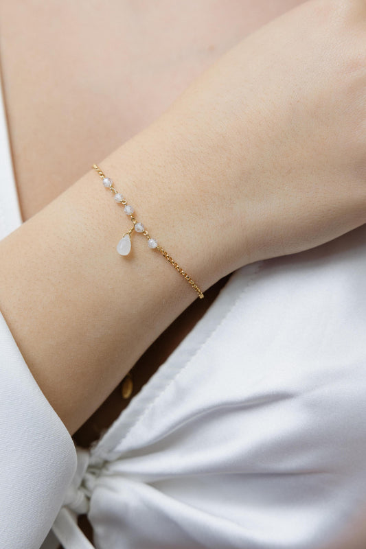 BRROSMS-Silver Yellow Gold Plated Bracelet with Sem Precious Stones-Silver Yellow Gold Plated