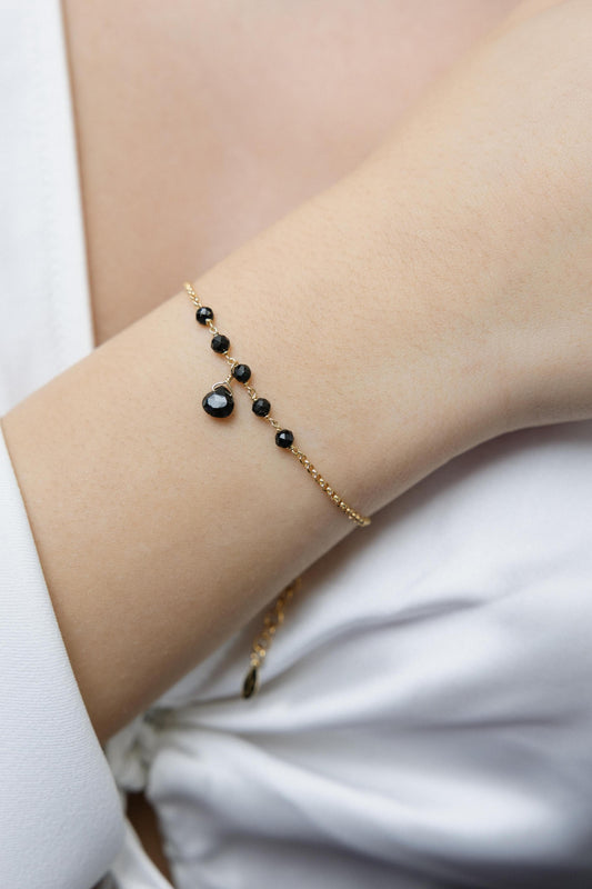BRROSO-Silver Yellow Gold Plated Bracelet with Sem Precious Stones-Silver Yellow Gold Plated