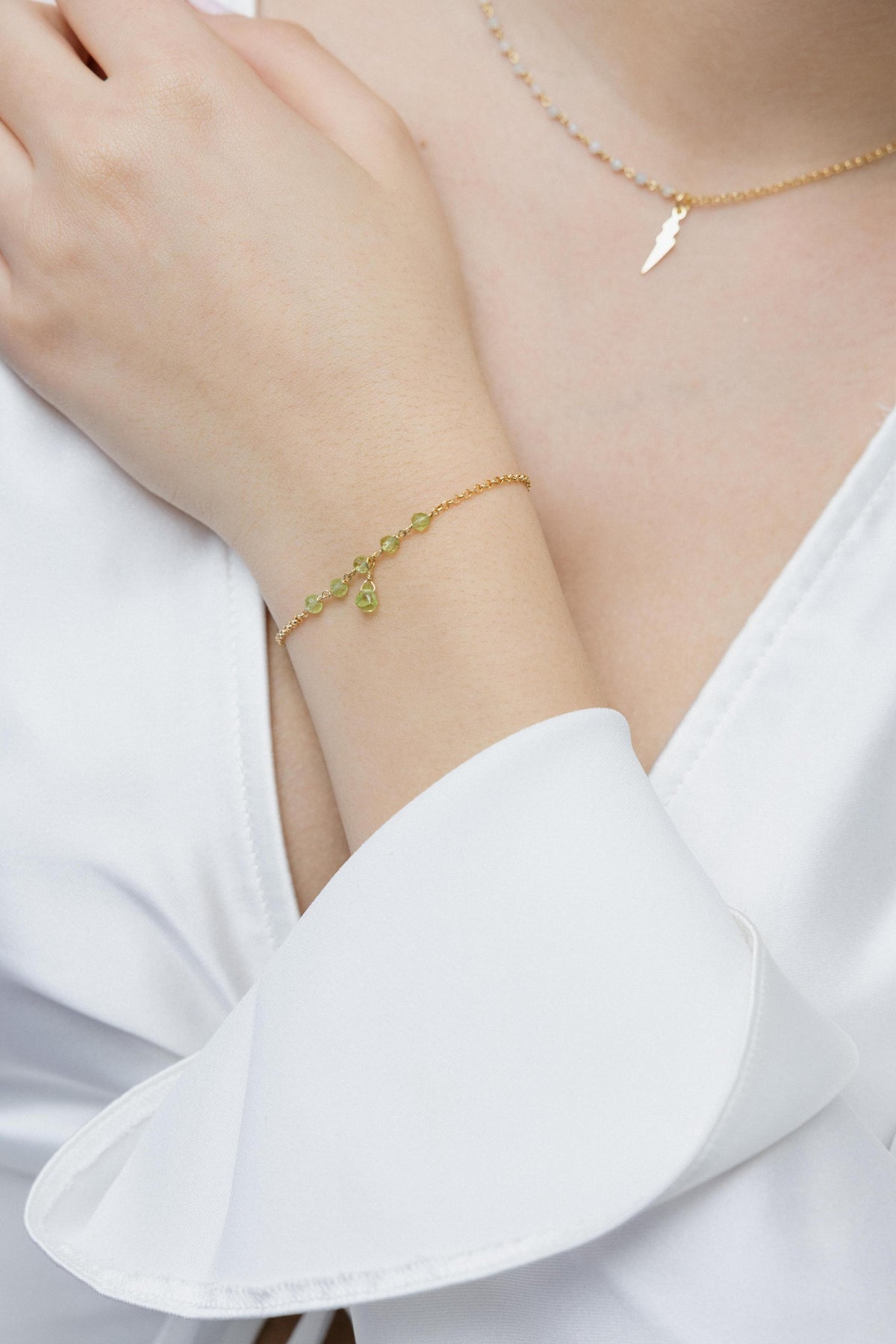 BRROSPE-Silver Yellow Gold Plated Bracelet with Sem Precious Stones-Silver Yellow Gold Plated
