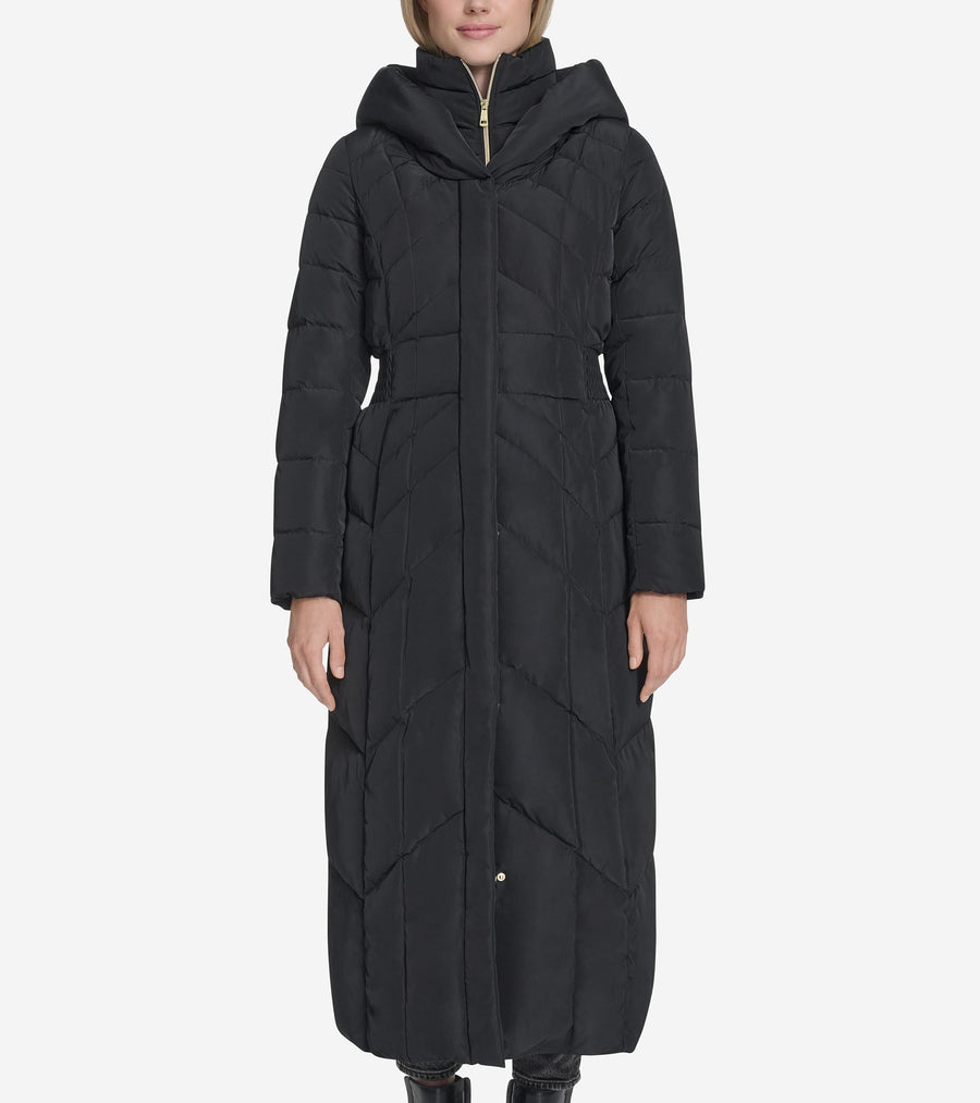 Women's Taffeta Down Coat with Elasticaded Waist Inserts