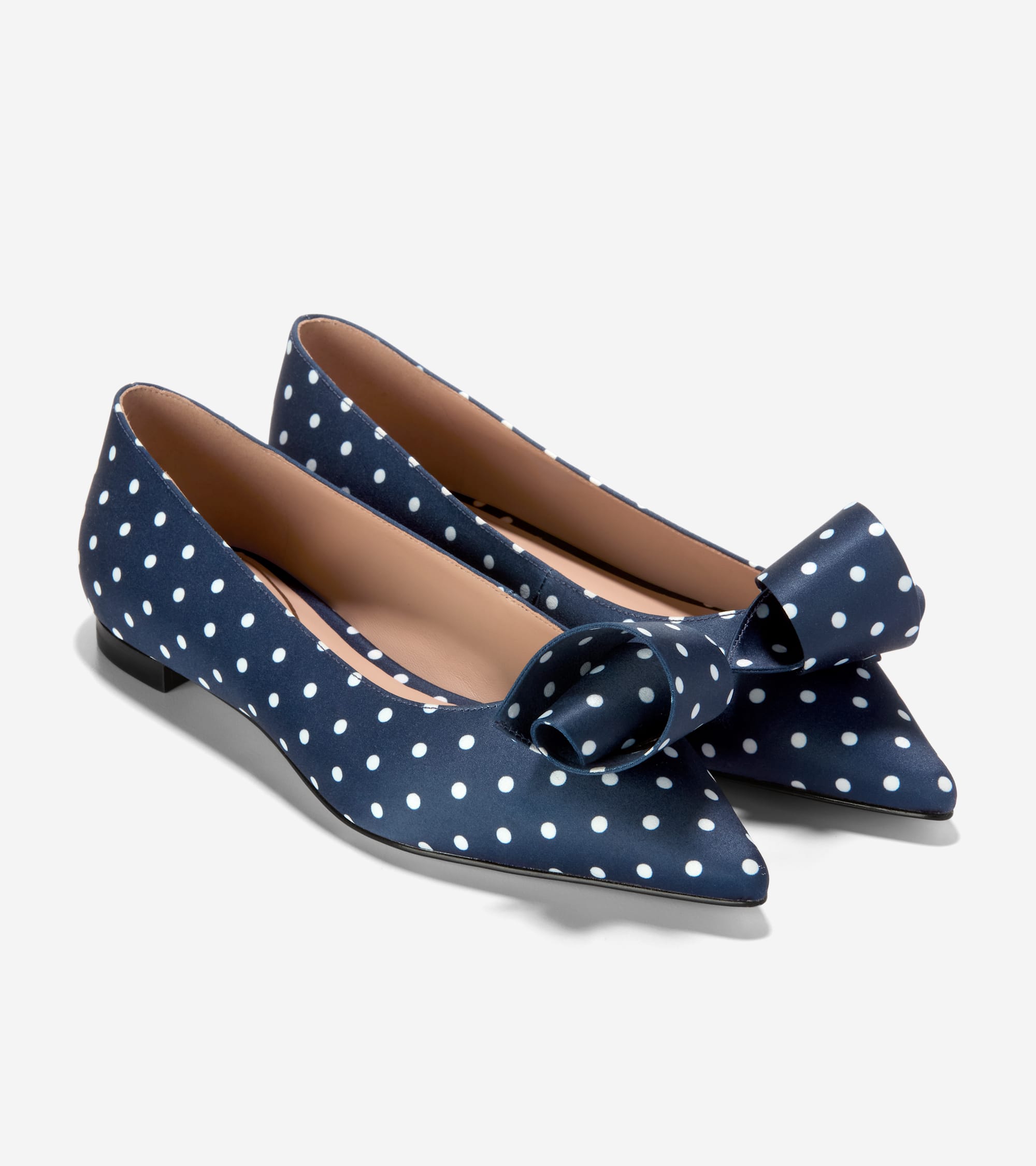 W34318:NAVY/WHITE POLKA DOT PRINT SATIN