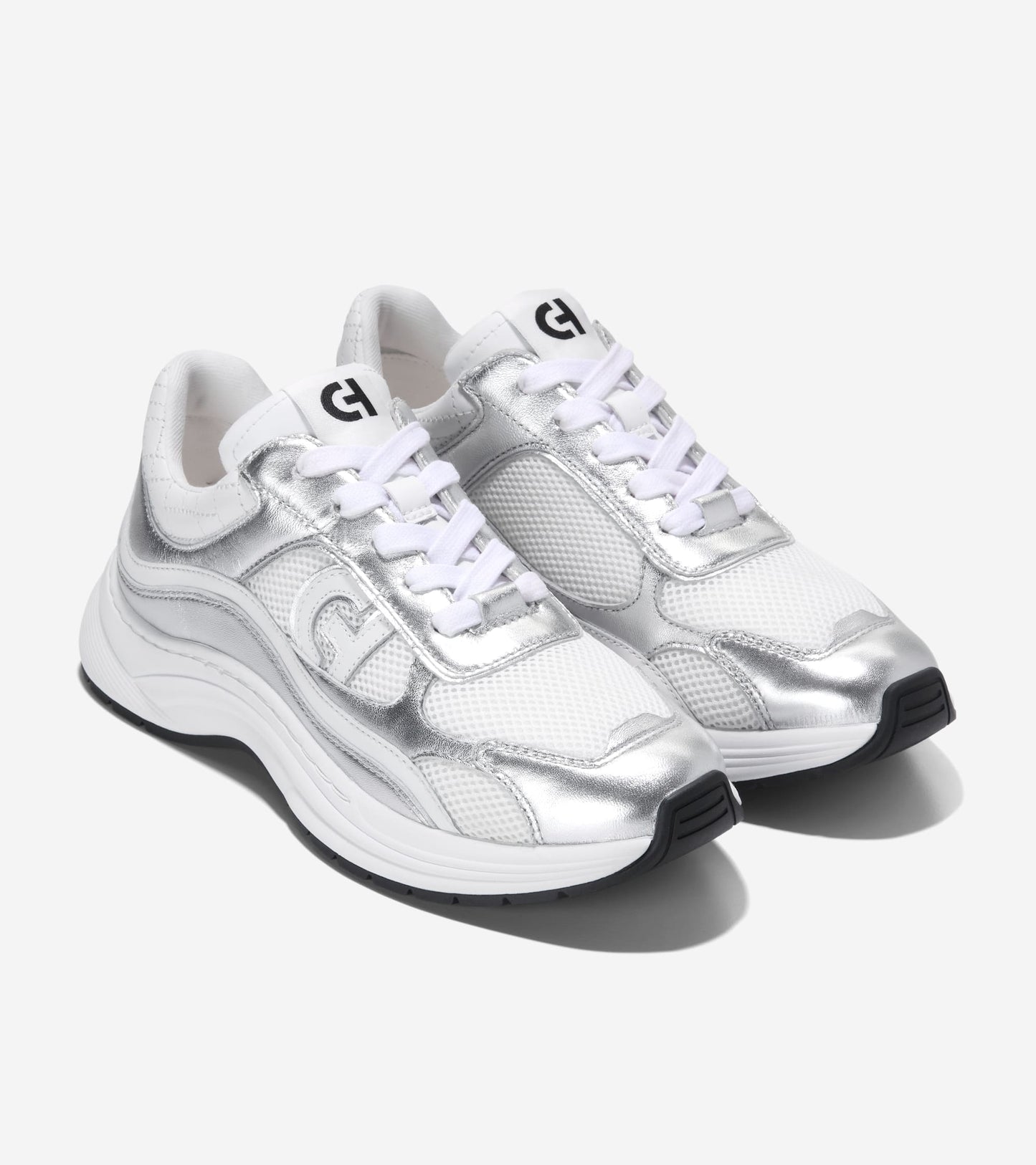 W33840:WHITE MESH/WHITE/SILVER METALLIC LTR