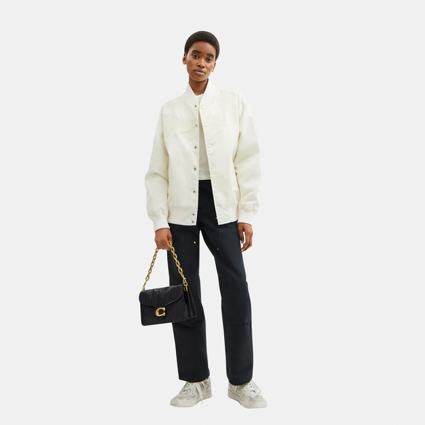 CAF55-Chain Tabby Shoulder Bag with Quilting-B4/Black