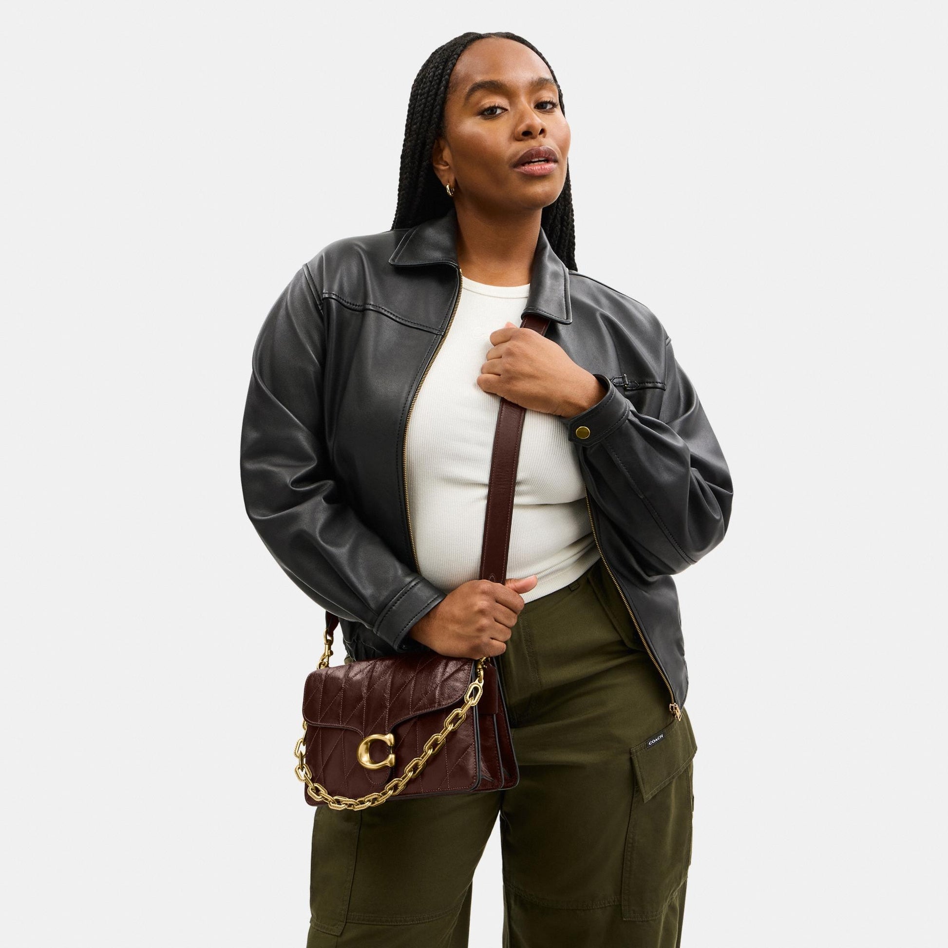 CAF55-Chain Tabby Shoulder Bag with Quilting-B4/Maple