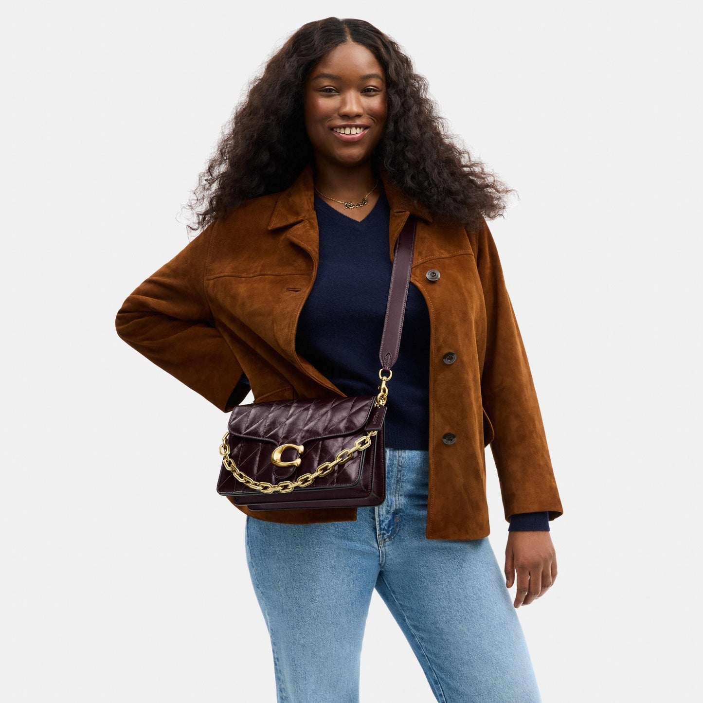 CAF55-Chain Tabby Shoulder Bag with Quilting-B4/Black Currant