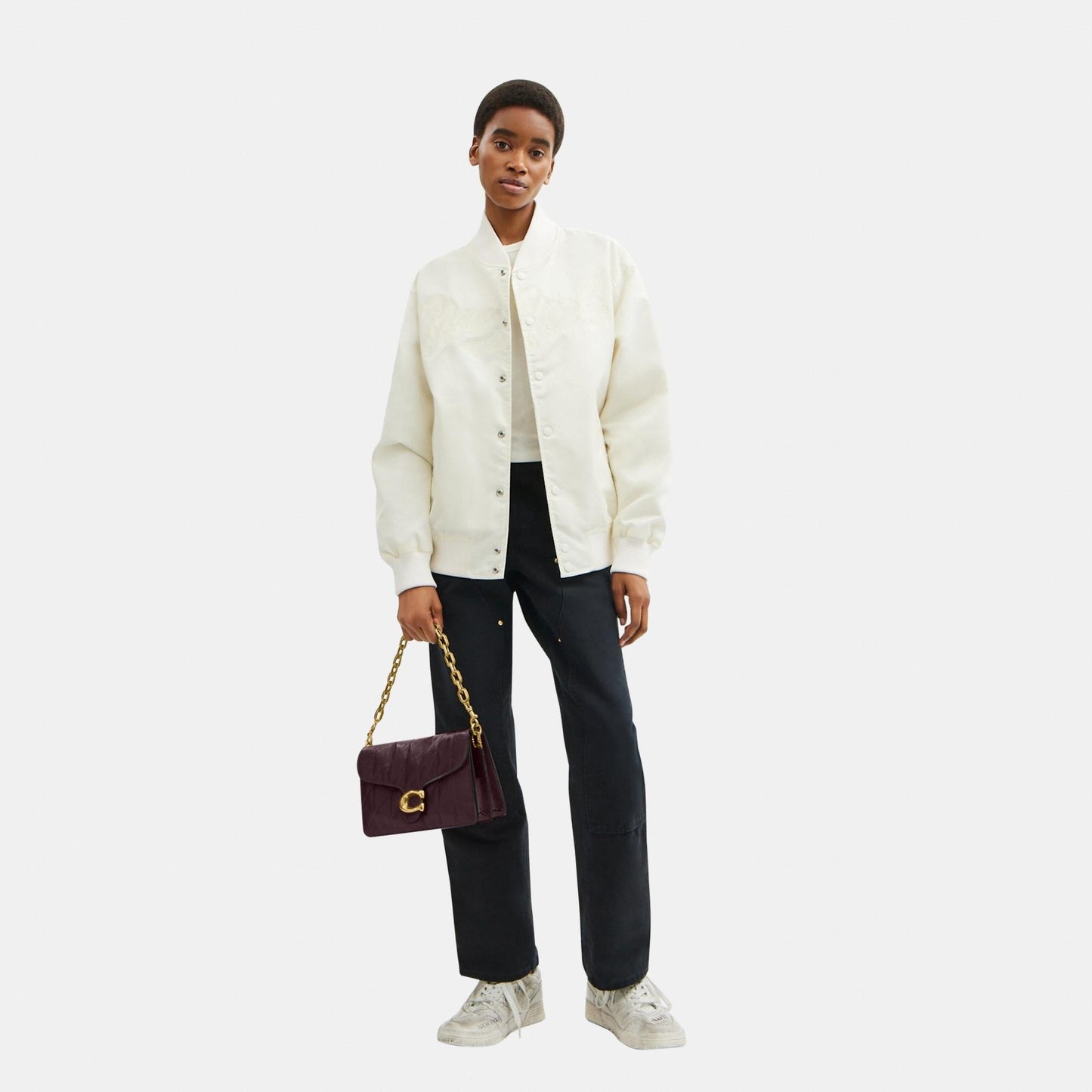 CAF55-Chain Tabby Shoulder Bag with Quilting-B4/Black Currant