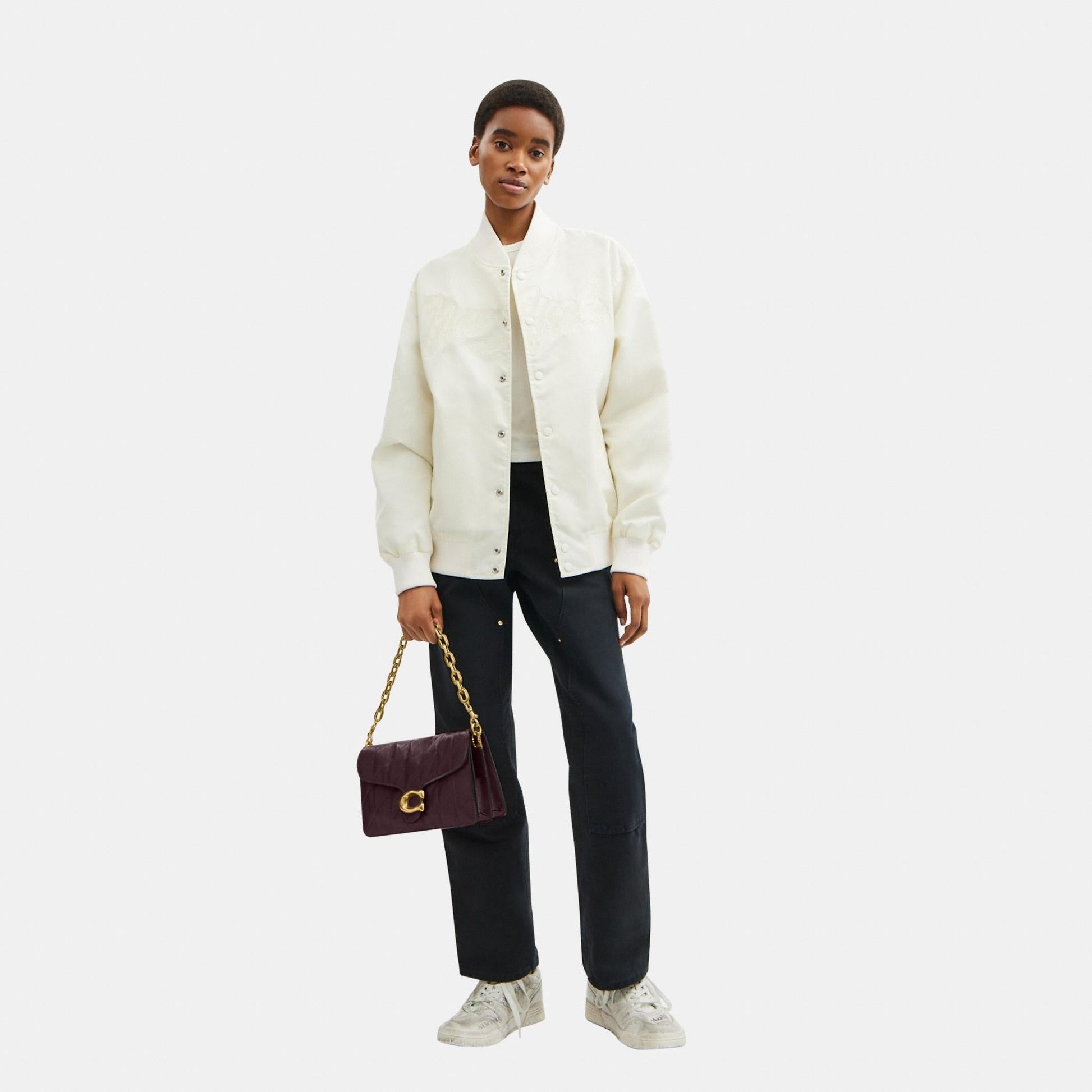 CAF55-Chain Tabby Shoulder Bag with Quilting-B4/Black Currant