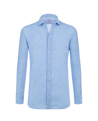 Blue linen trendy shirt.