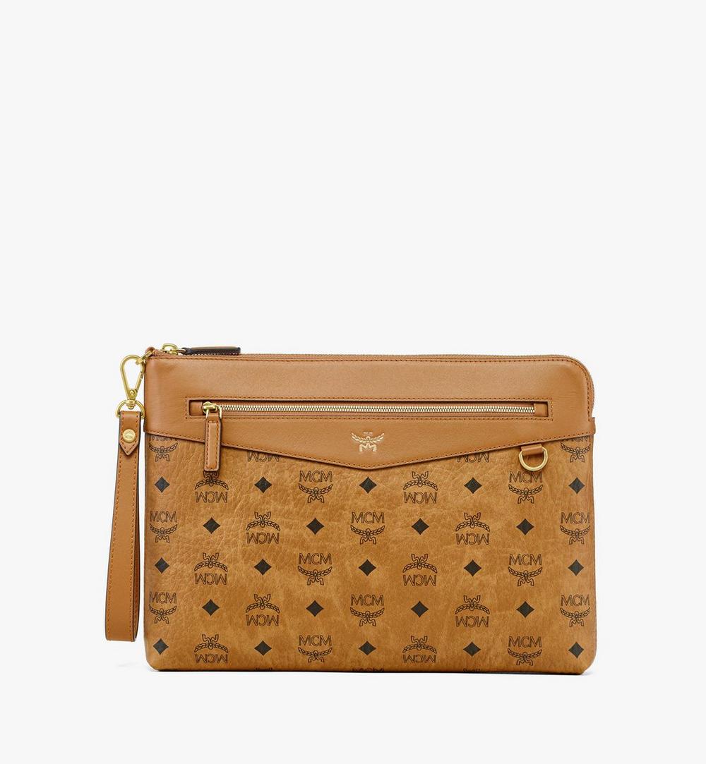 MXZFAAK01CO001-DIAMOND VISETOS FLAT POUCH MED, ONE SIZE|COGNAC