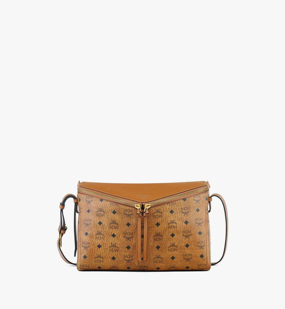 MWSFSAK02CO001-Diamant 3D Shoulder Bag in Visetos Leather Mix|COGNAC