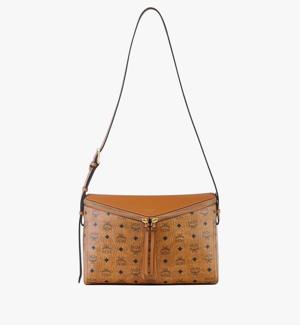 MWSFSAK02CO001-Diamant 3D Shoulder Bag in Visetos Leather Mix|COGNAC