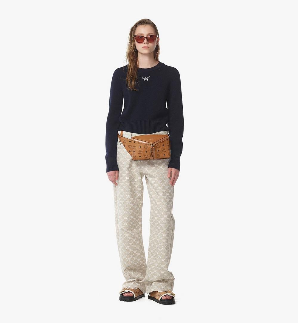 MWZFSAK04CO001-Diamond 3D Belt Bag in Visetos Leather Mix|COGNAC