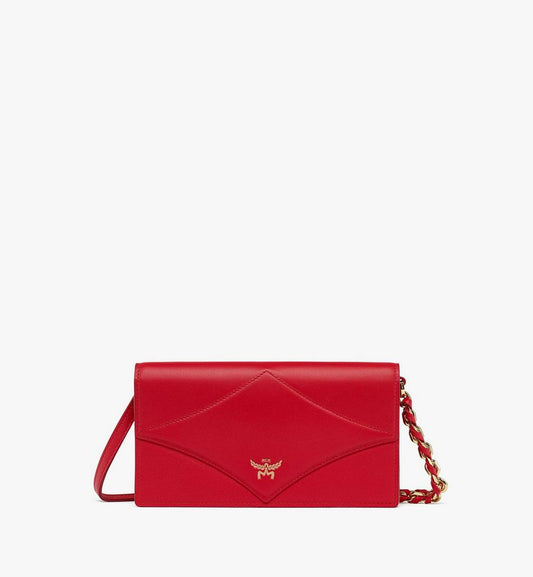 MYLEAAK01XC001-Diamond Chain Wallet in Calf Leather|CANDY RED