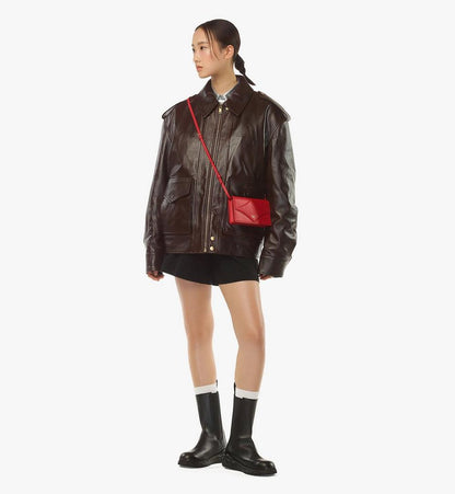 MYLEAAK01XC001-Diamond Chain Wallet in Calf Leather|CANDY RED