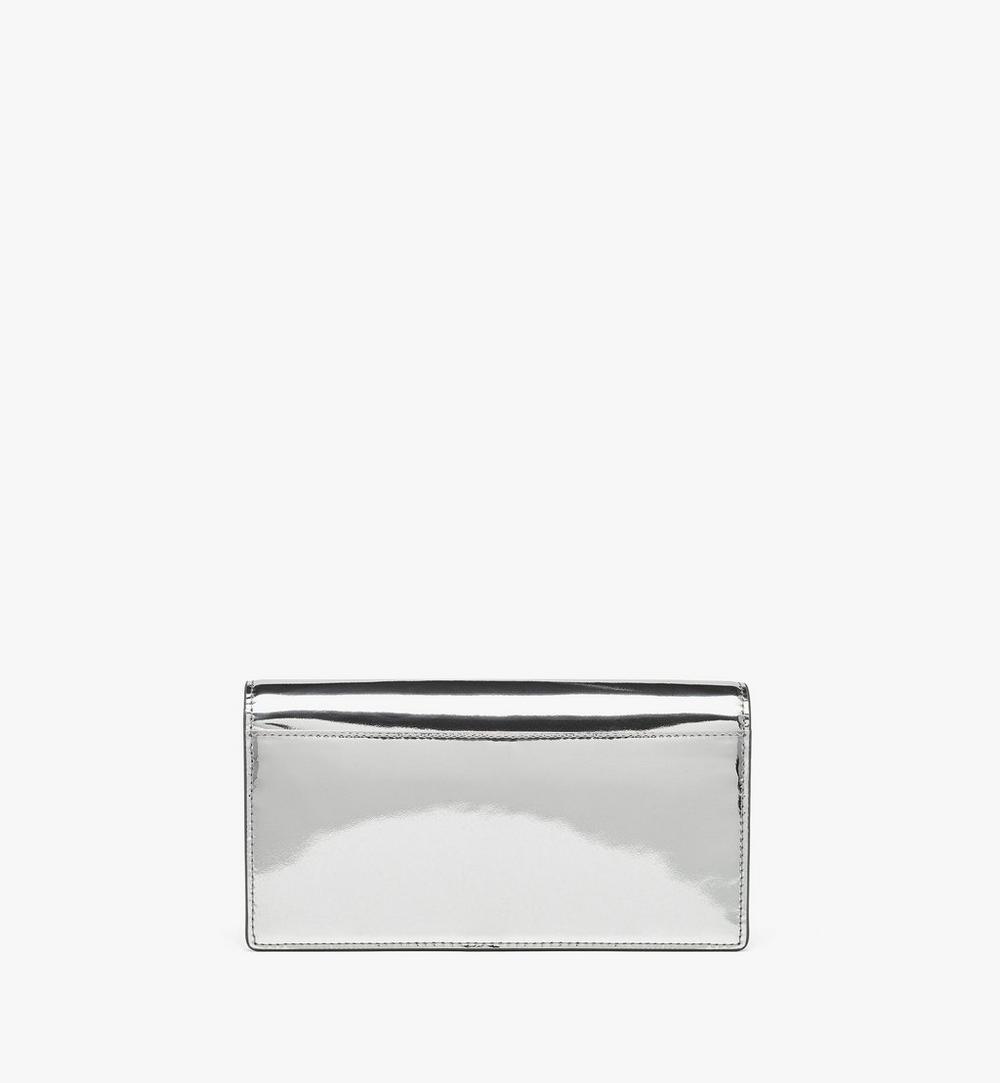 MYLEAAK02SV001-Diamond Chain Wallet in Metallic Mirror Leather|SILVER