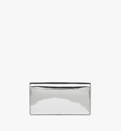 MYLEAAK02SV001-Diamond Chain Wallet in Metallic Mirror Leather|SILVER
