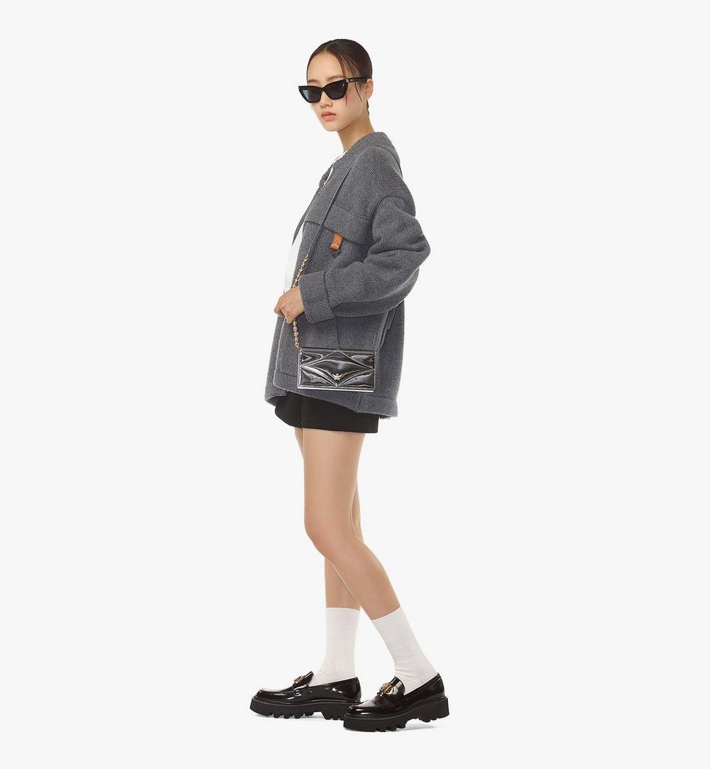 MYLEAAK02SV001-Diamond Chain Wallet in Metallic Mirror Leather|SILVER